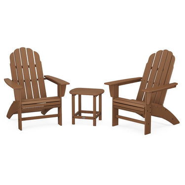 POLYWOOD Vineyard 3-Piece Curveback Adirondack Set w/ South Beach 18-Inch Side Table - Teak